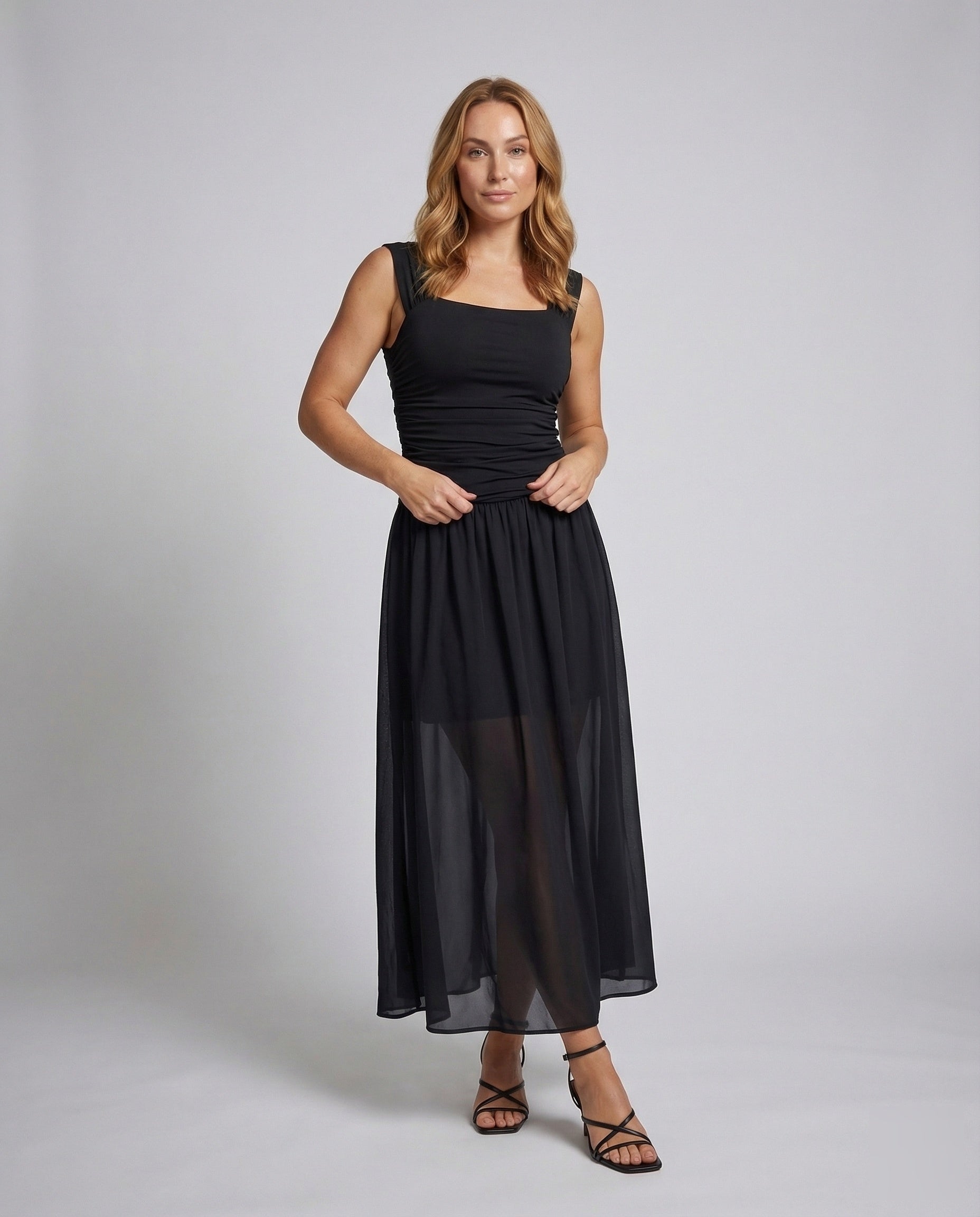 Damen Maxikleid Gerafft Drapé-Oberteil - Eveloria