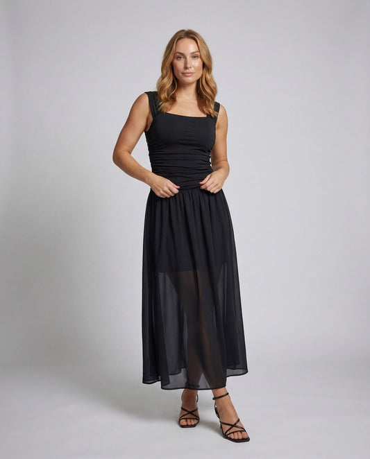 Damen Maxikleid Gerafft Drapé-Oberteil - Eveloria