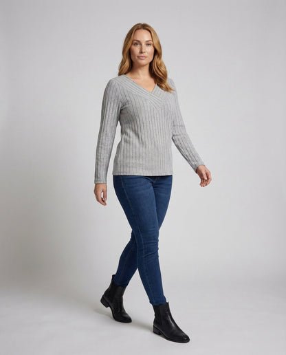 Damen Feinstrickpullover Gerippt Tunika-Länge - Eveloria