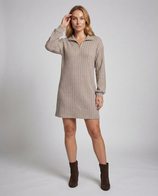 Damen Strickpulloverkleid Gerippt Stehkragen - Eveloria