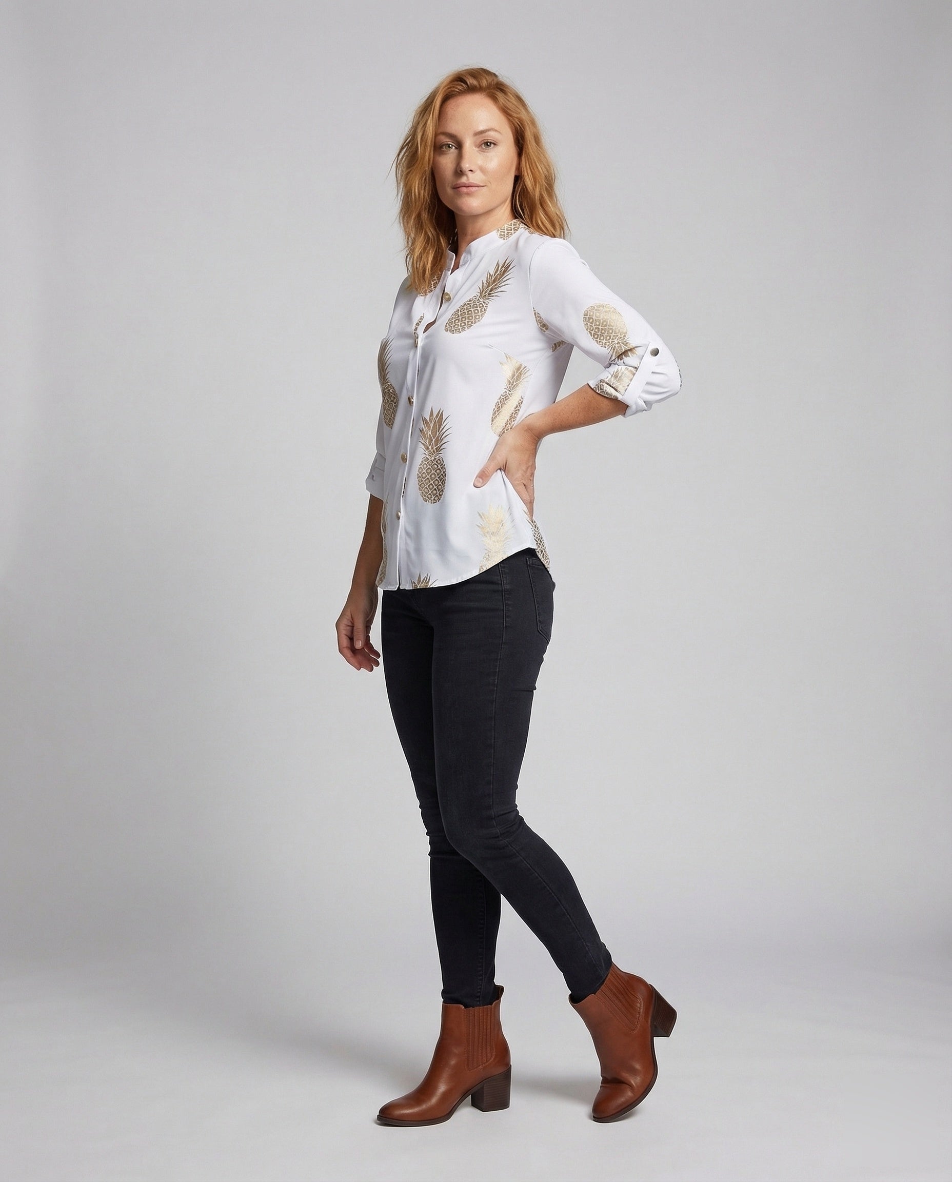 Damen Bluse Ananasprint Baumwolle - Eveloria
