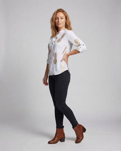 Damen Bluse Ananasprint Baumwolle - Eveloria