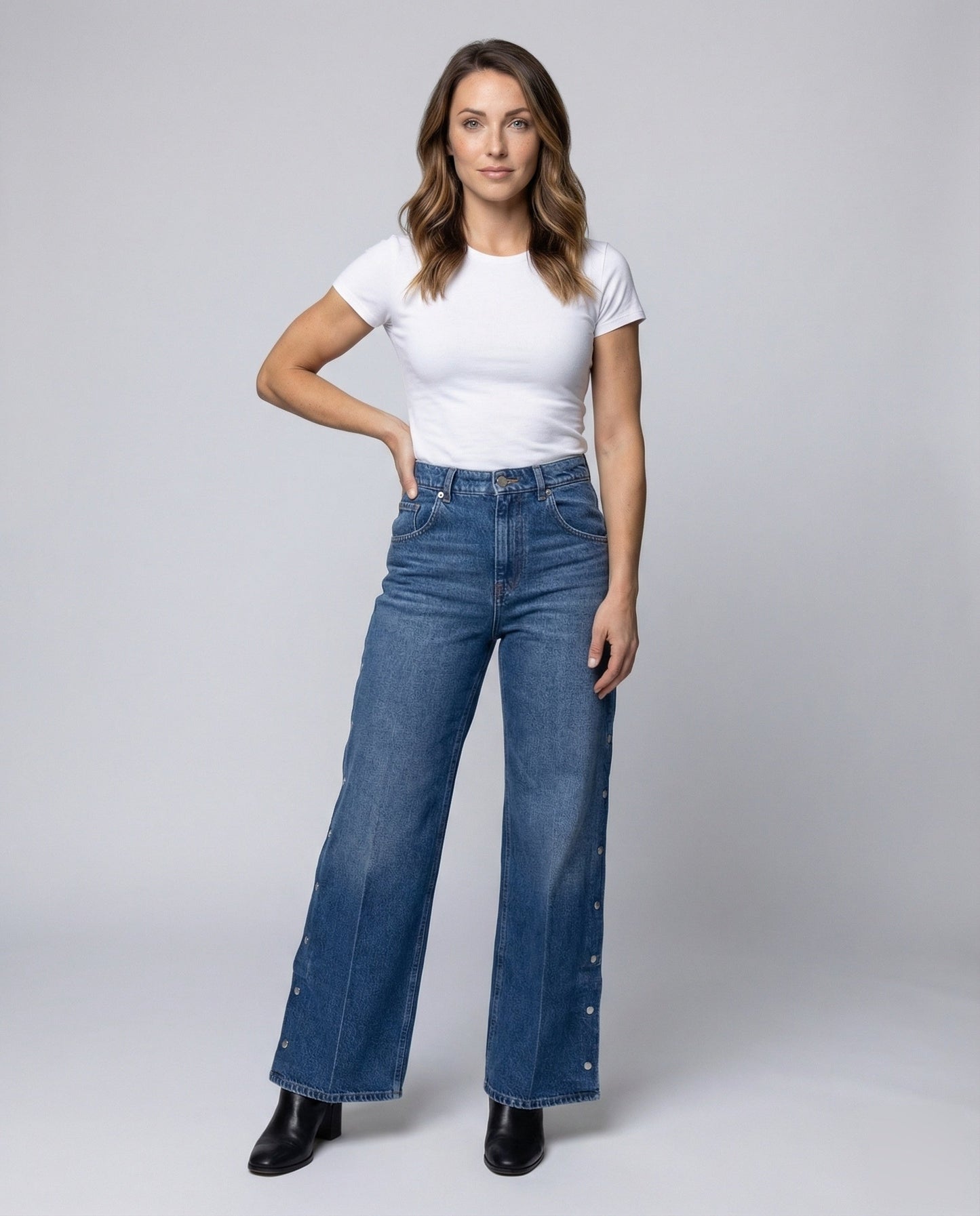 Damen Denim-Palazzohose Hochgeschnitten - Eveloria