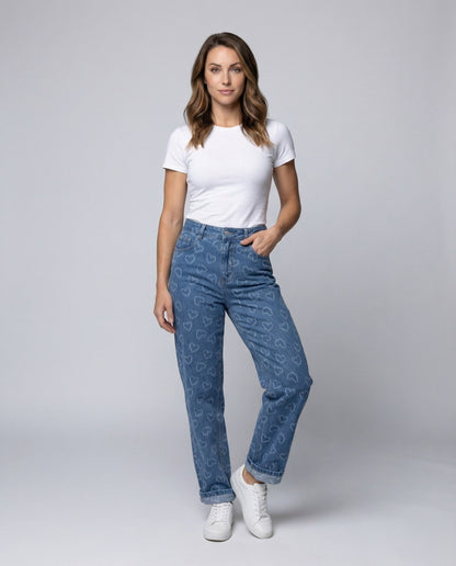 Damen Hochgeschnittene Gesteppte Jeanshose - Eveloria