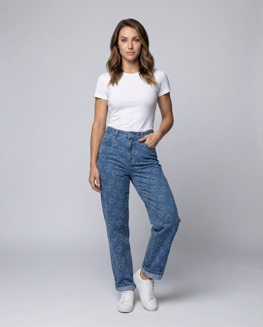 Damen Hochgeschnittene Gesteppte Jeanshose - Eveloria