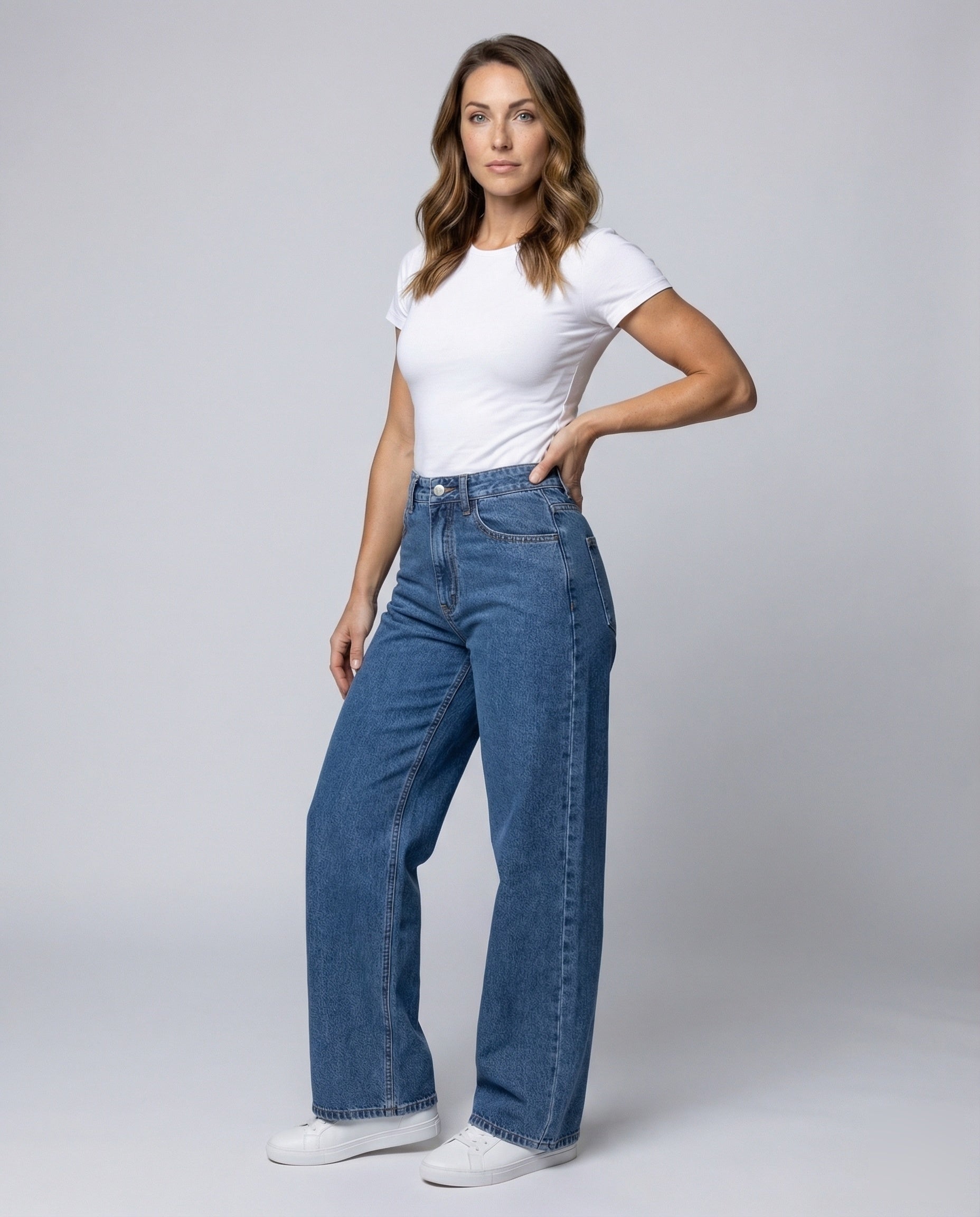 Damen Palazzo-Jeans Hochgeschnitten Slim Fit Schwarz - Eveloria