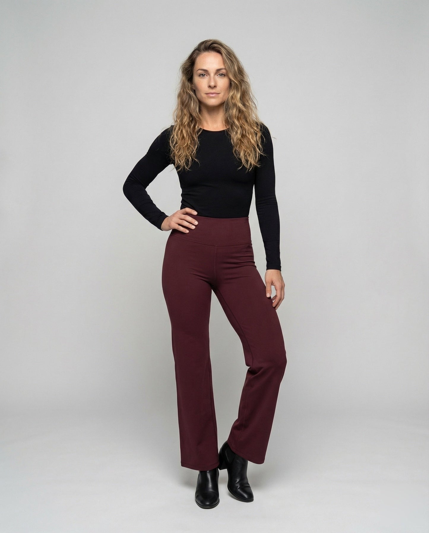 Damen Stretch Palazzohose Hochgeschnitten Schwarz - Eveloria