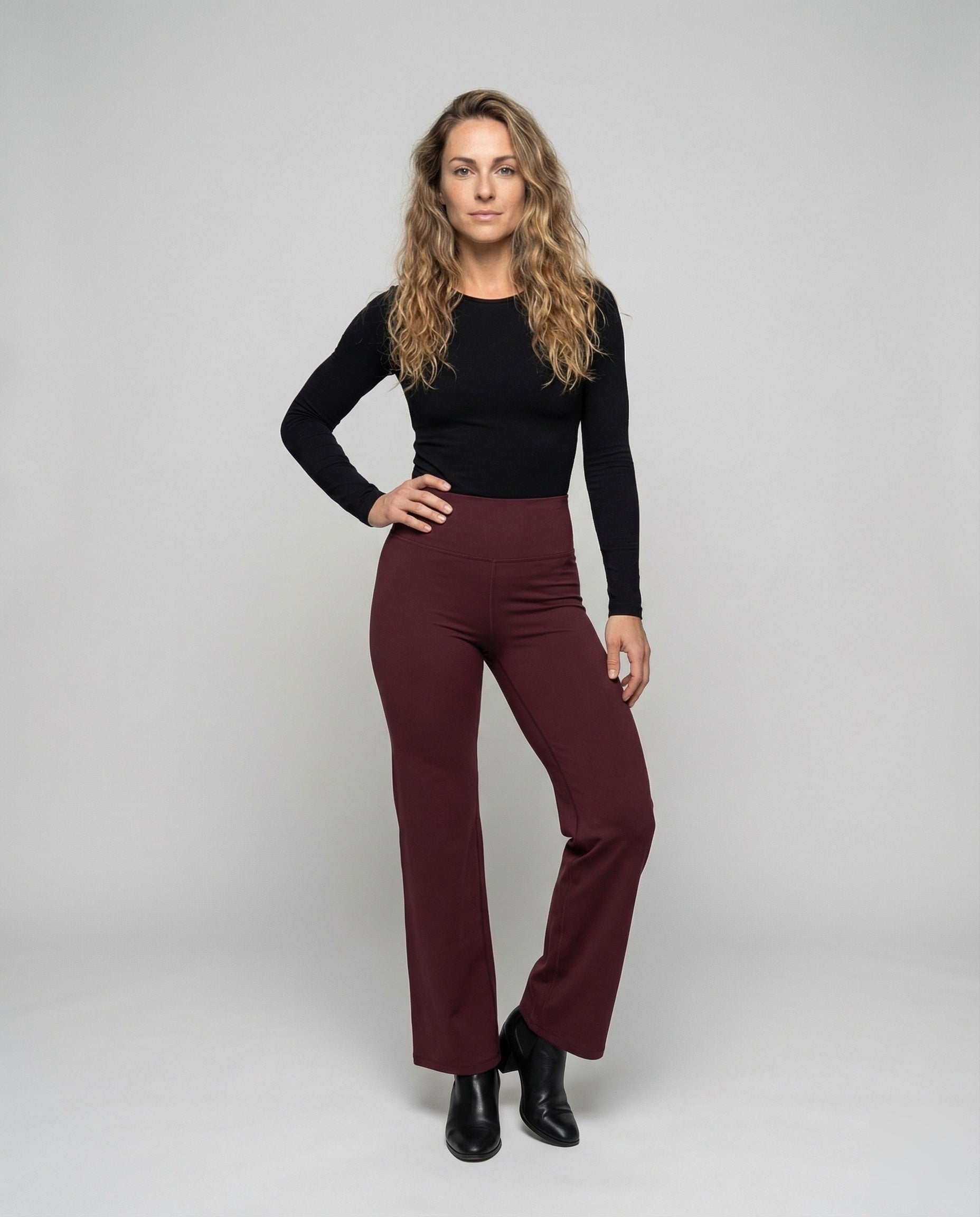 Damen Stretch Palazzohose Hochgeschnitten Schwarz - Eveloria