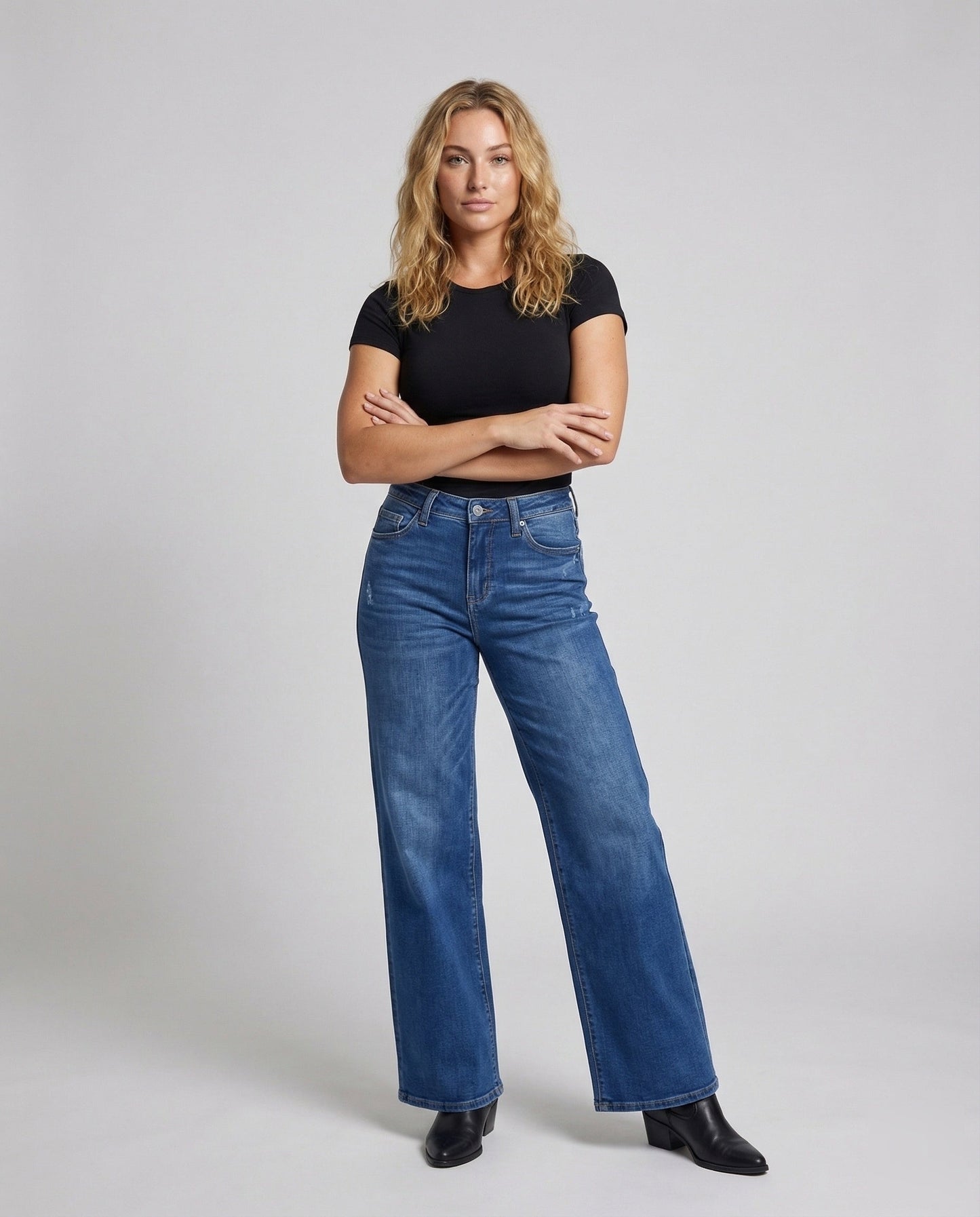 Damen Weitbein-Jeans Palazzo Hochgeschnitten - Eveloria