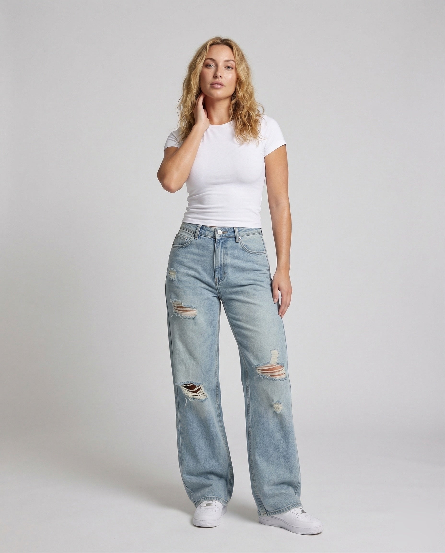 Damen Baggystil Jeans Weite Bein Hochgeschnitten - Eveloria