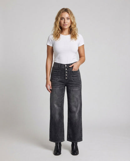 Damen hochgeschnittene weite knöchellange Jeans - Eveloria