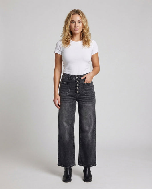 Damen hochgeschnittene weite knöchellange Jeans - Eveloria