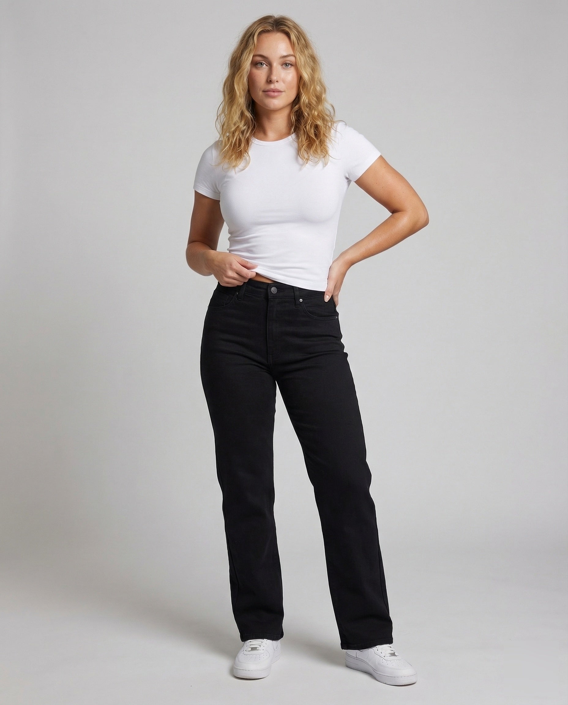 Damen Weite Jeanshose Hochgeschnitten - Eveloria