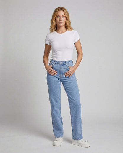Damen Hochtaillierte Palazzohose Denim Gerades Bein - Eveloria
