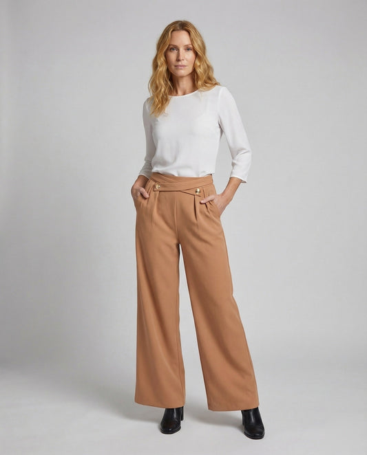 Damen Hochtaillierte Bundhose Drapiert Schwarz - Eveloria