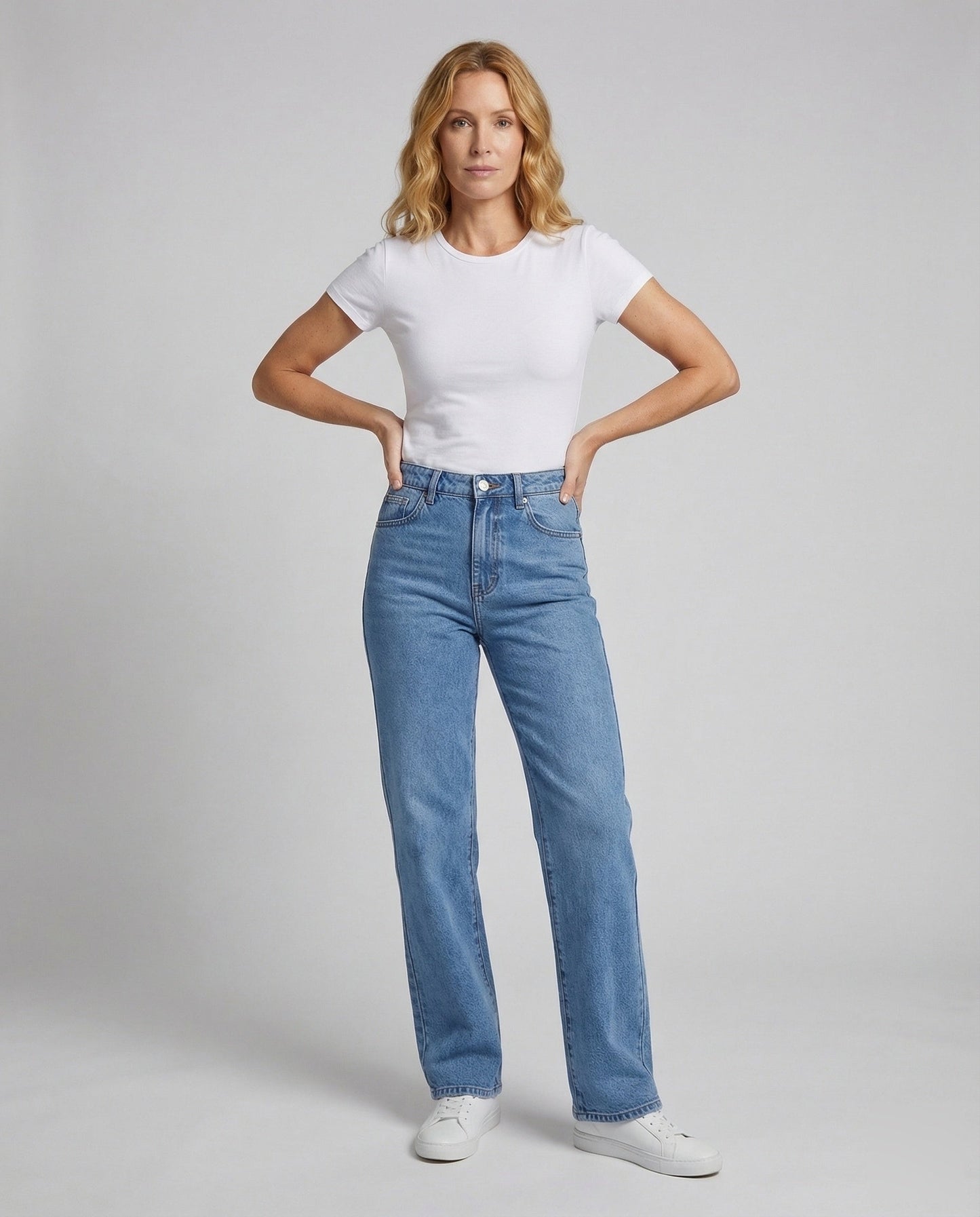Damen hochtaillierte entspannte Jeanshose - Eveloria