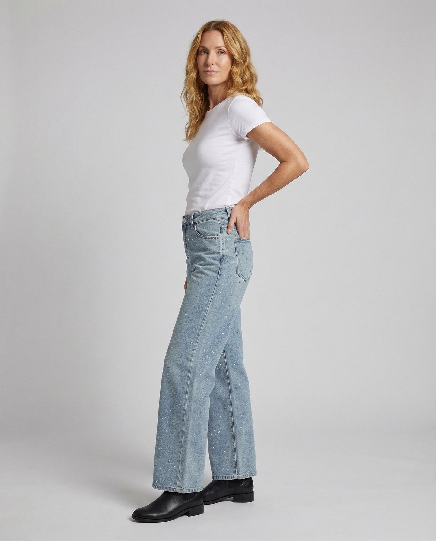 Damen Hochtaillierte Glitzerjeans Schwarz - Eveloria