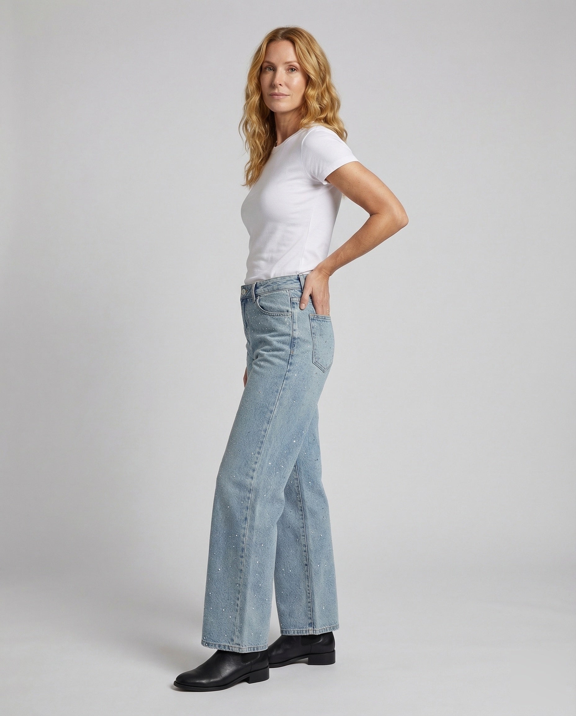 Damen Hochtaillierte Glitzerjeans Schwarz - Eveloria