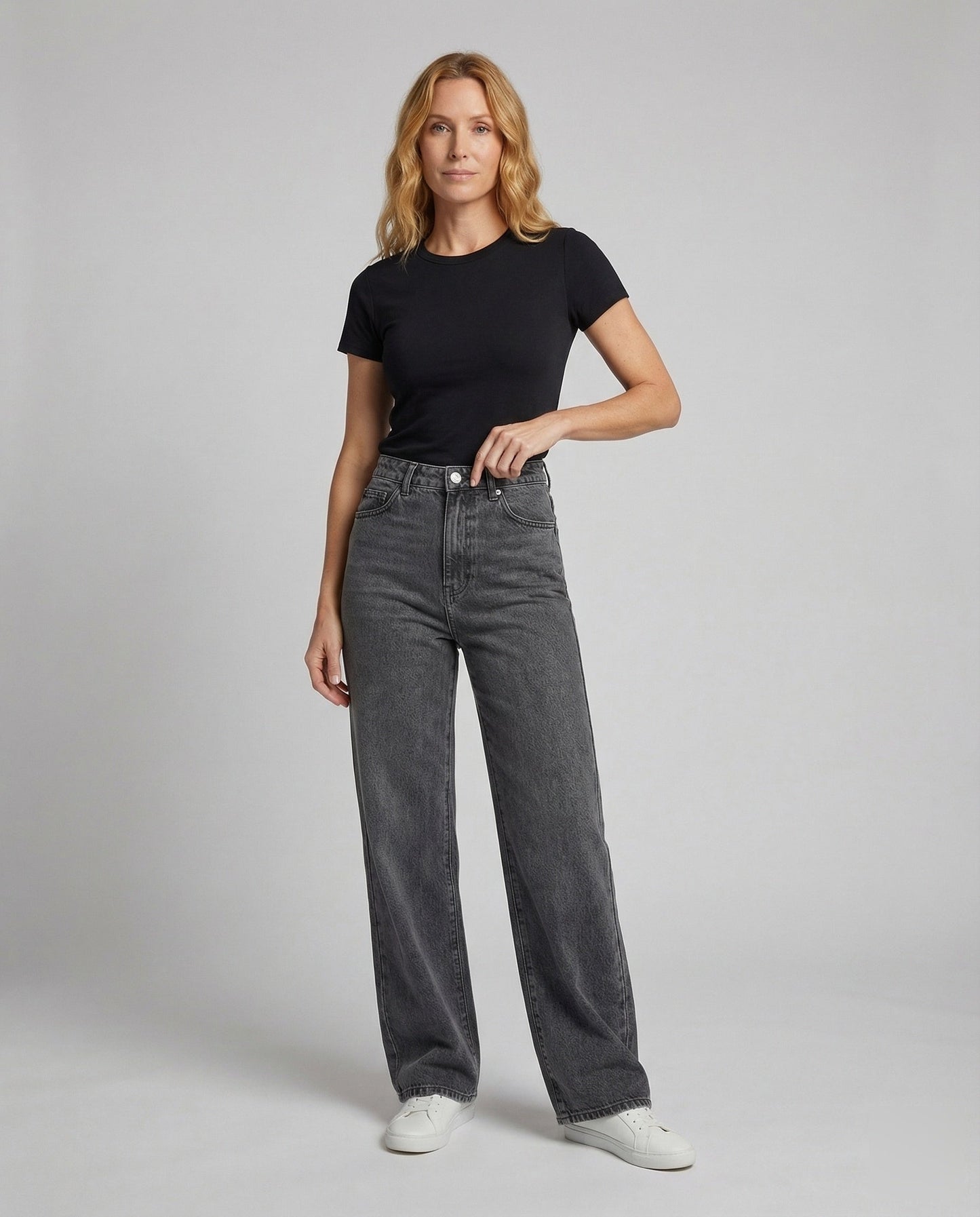 Damen Oversize Denimhose Hochtailliert - Eveloria