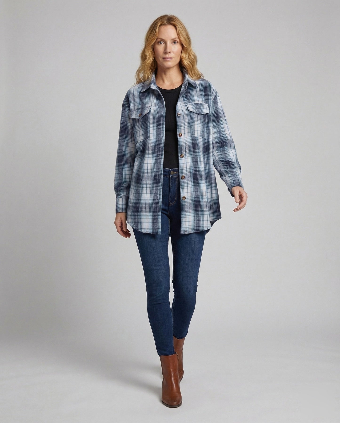 Damen Oversize Knotenbluse Kariert - Eveloria