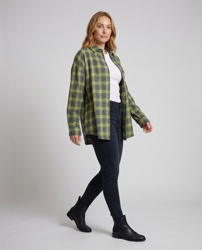 Damen Kariertes Overshirt Hemdjacke Baumwolle - Eveloria