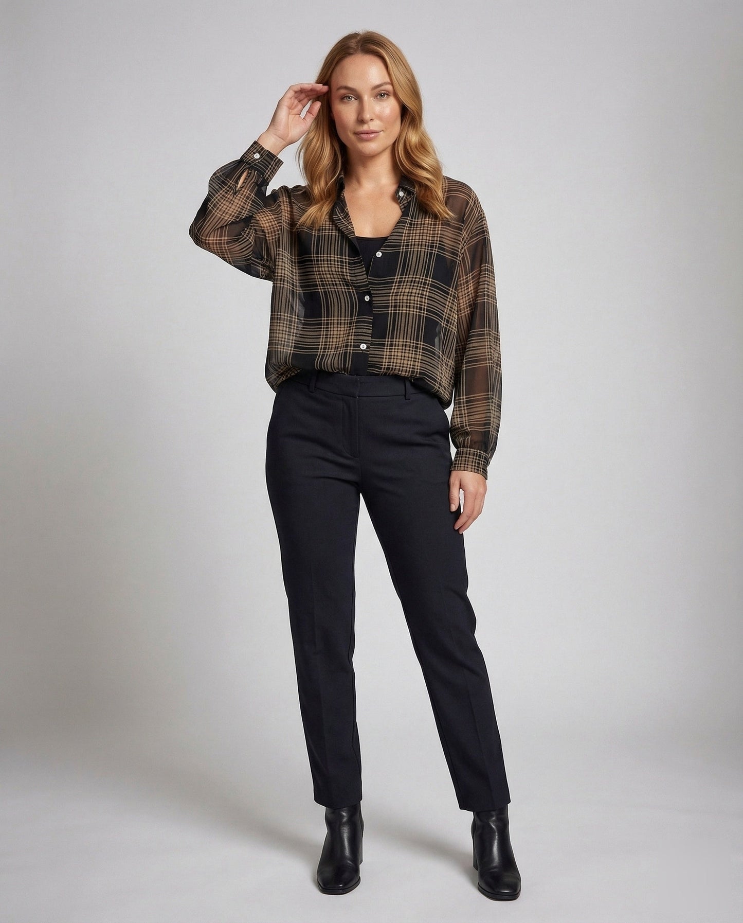 Damen Karobluse Kniestreck Geschnürt Bluse - Eveloria