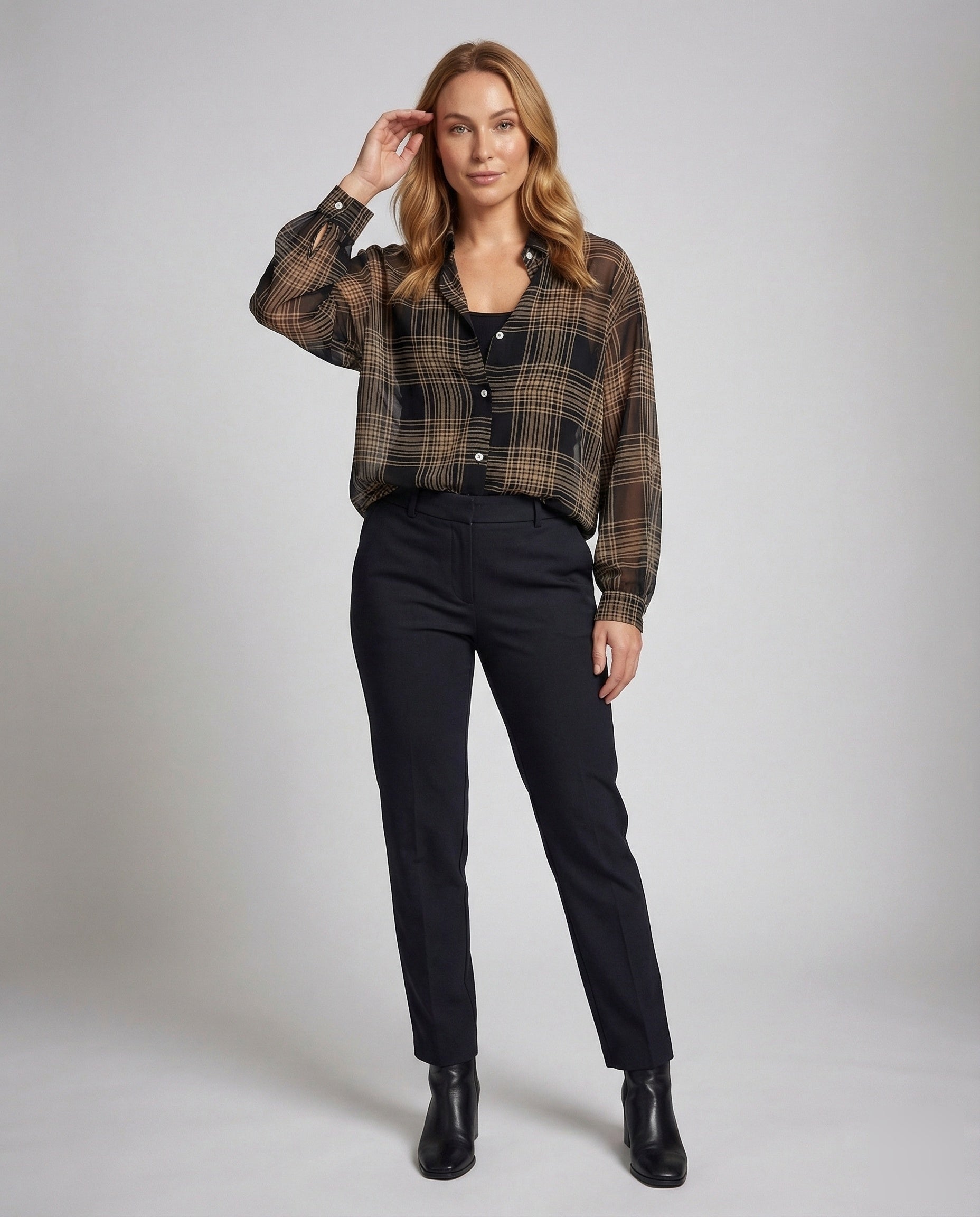 Damen Karobluse Kniestreck Geschnürt Bluse - Eveloria