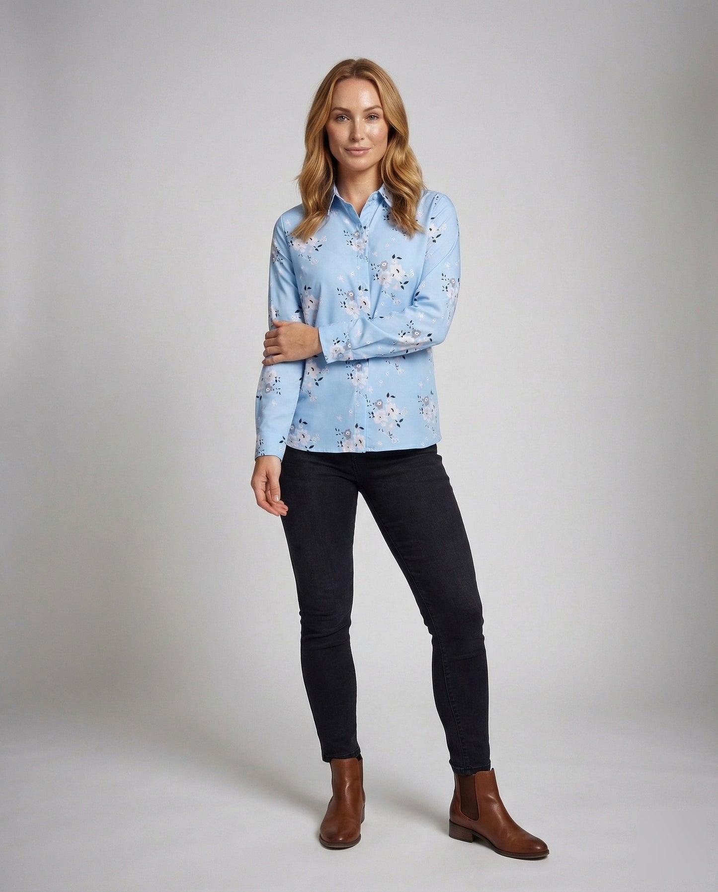 Damen Bluse Kentkragen Minimalprint - Eveloria