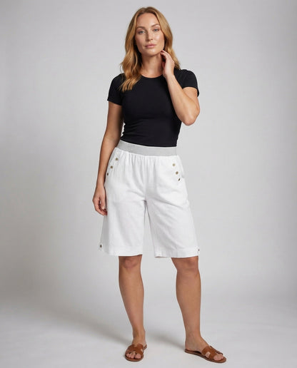 Damen Leinen-Bermuda Knielang Beige - Eveloria
