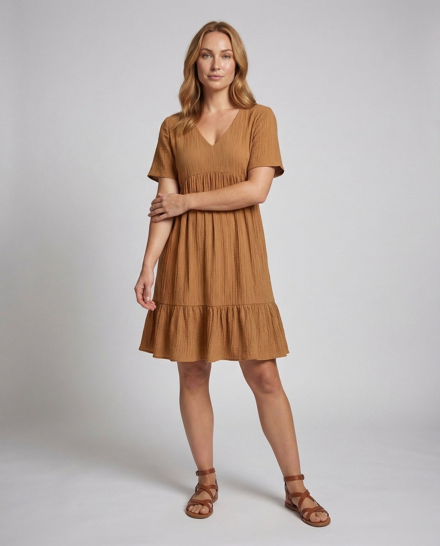 Damen Knielanges Crinkle Swingkleid - Eveloria