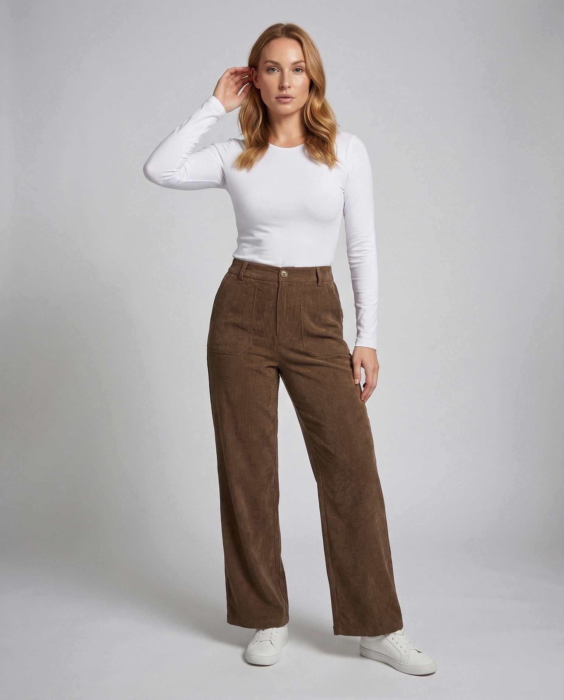 Damen Cordhose Knöchellang Palazzo Cordbeige - Eveloria