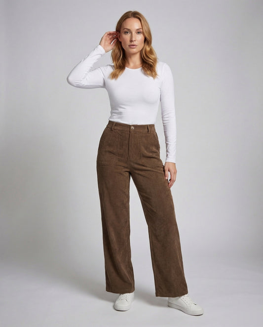 Damen Cordhose Knöchellang Palazzo Cordbeige - Eveloria