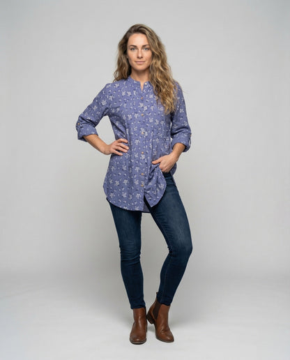 Damen Leinenmix Kleid Lang Hemdblusenstyle - Eveloria