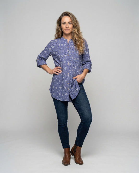 Damen Leinenmix Kleid Lang Hemdblusenstyle - Eveloria