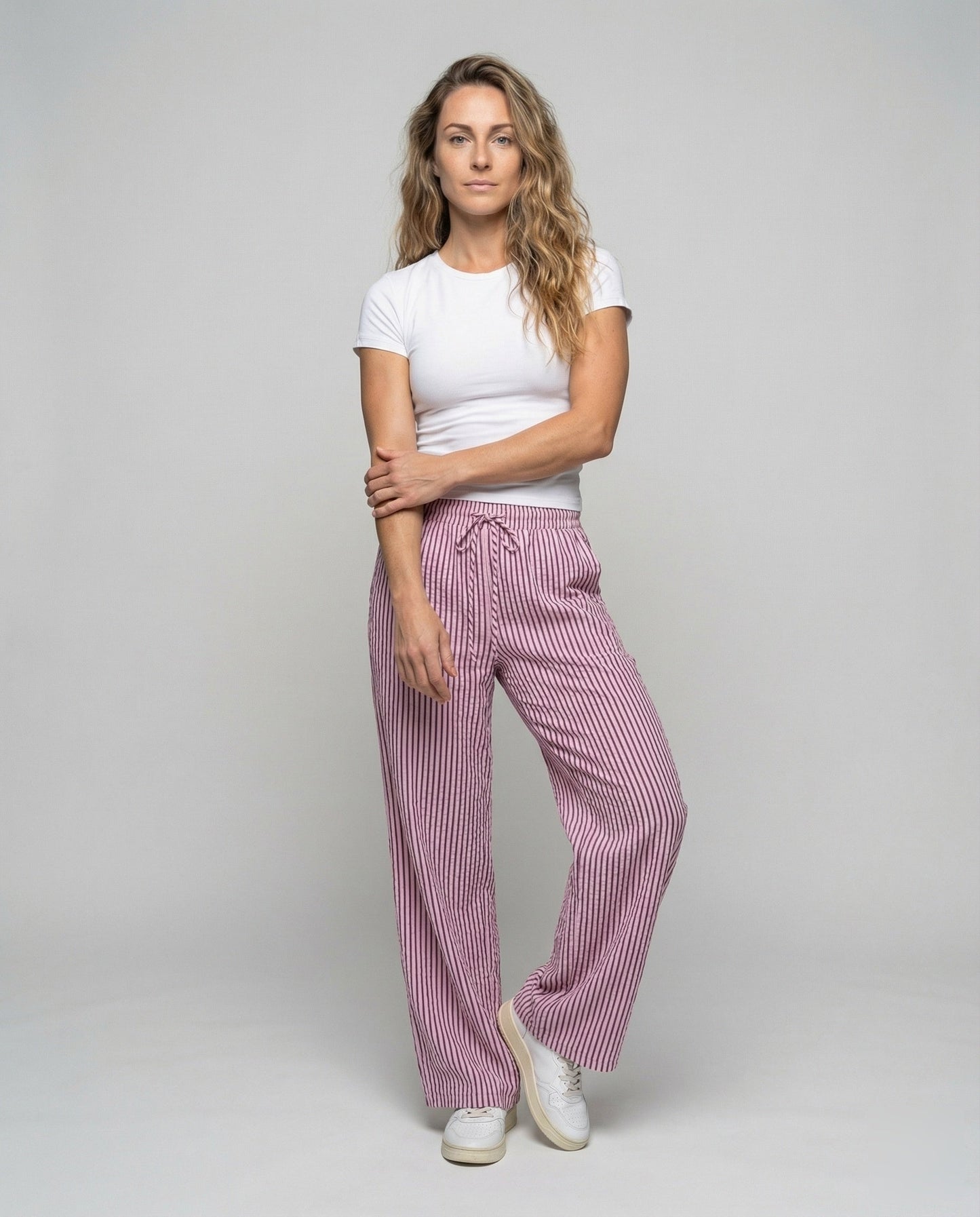 Damen Palazzohose aus Papierbag-Stoff Beige - Eveloria