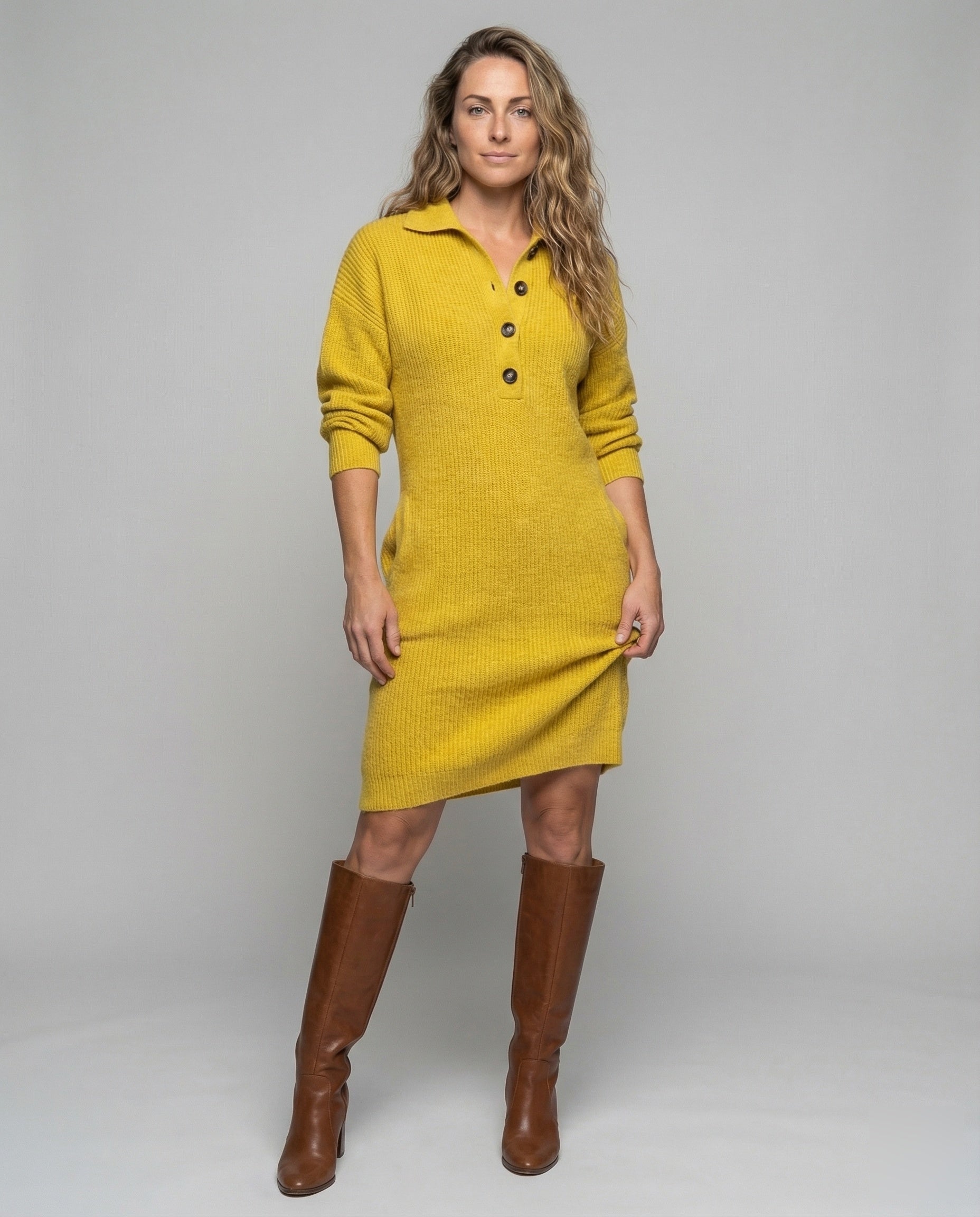 Damen Midikleid Strick Lässig - Eveloria