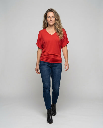 Damen V-Ausschnitt T-Shirt Leicht Baumwolle Weiß - Eveloria