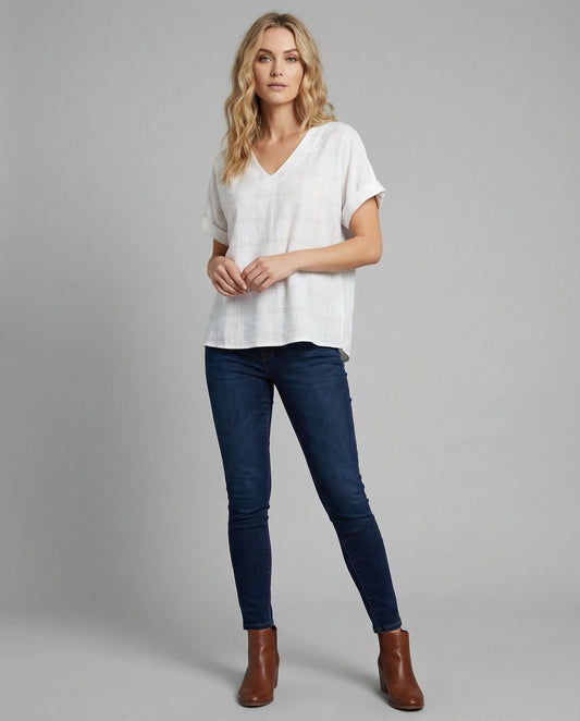 Damen Leinenbluse Weit Legere Leinenmix Beige - Eveloria