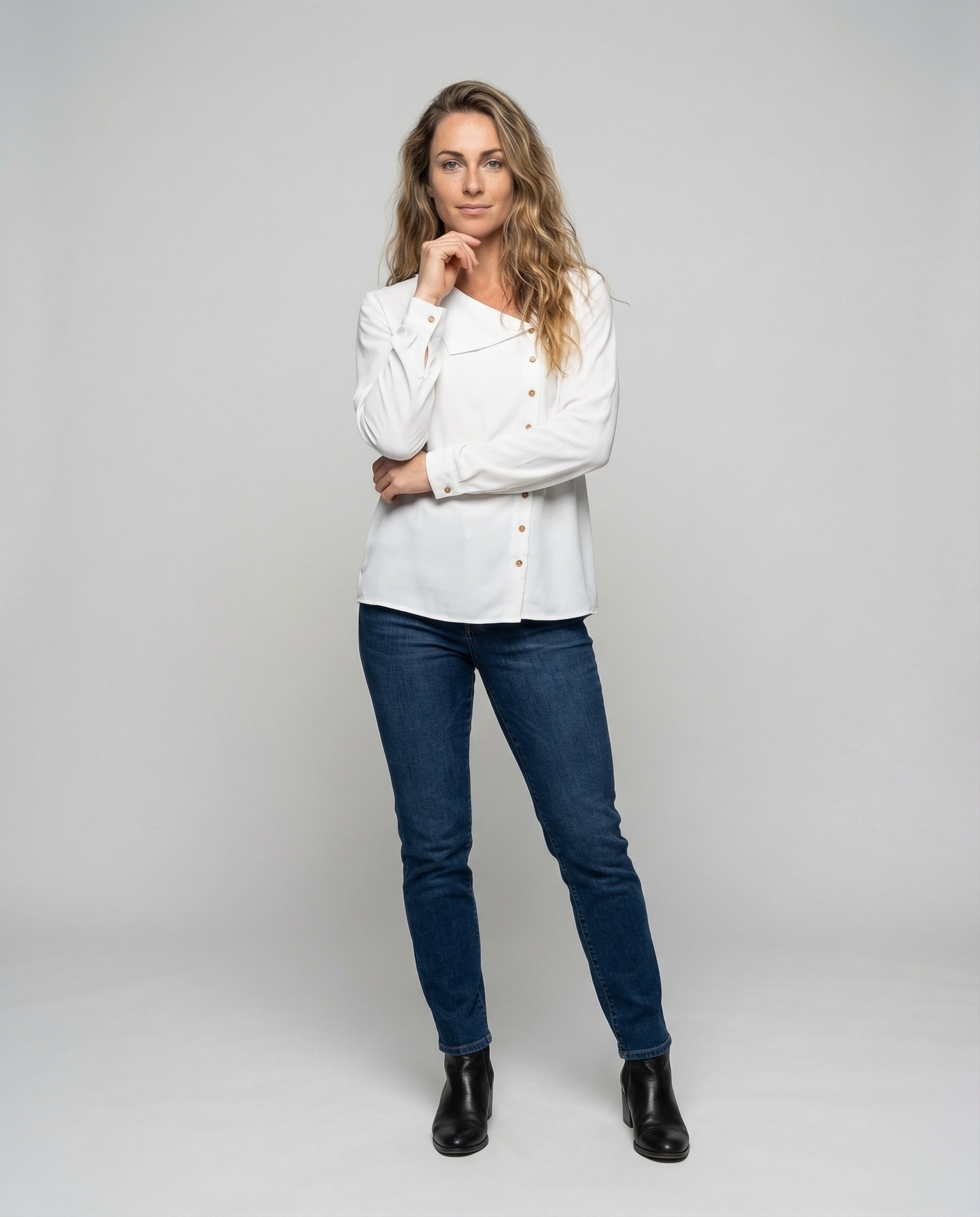 Damen Bluse Leicht Asymmetrischer V-Ausschnitt - Eveloria