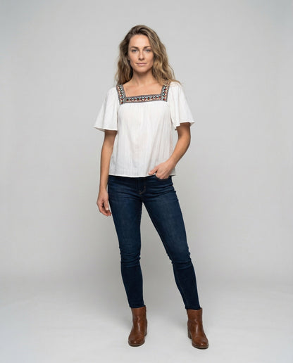 Damen Bluse Leicht Quadratischer Ausschnitt Boho Stil - Eveloria