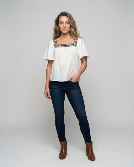 Damen Bluse Leicht Quadratischer Ausschnitt Boho Stil - Eveloria