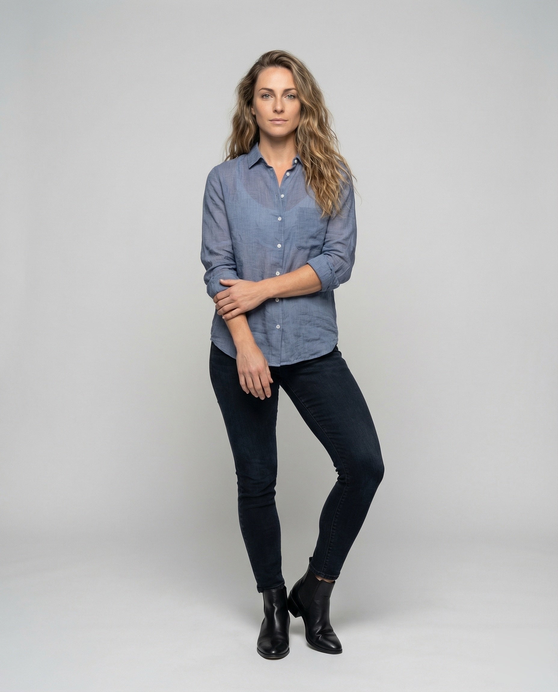 Damen Leinenbluse Leichtes Gaze Weiss - Eveloria