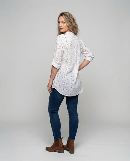 Damen Leinen-Tunika Floralmuster Leicht Beige