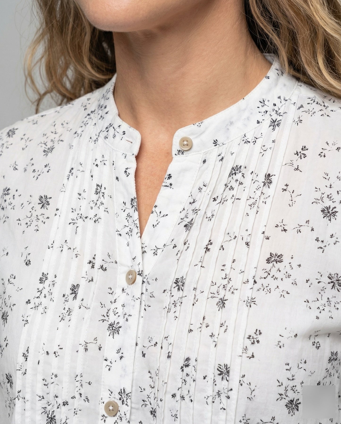 Damen Leinen-Tunika Floralmuster Leicht Beige