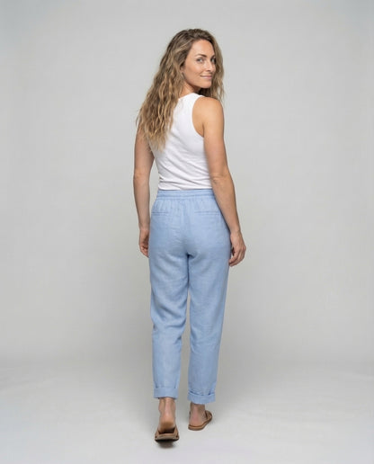 Damen Leinenhose Gerader Schnitt Leicht Beige