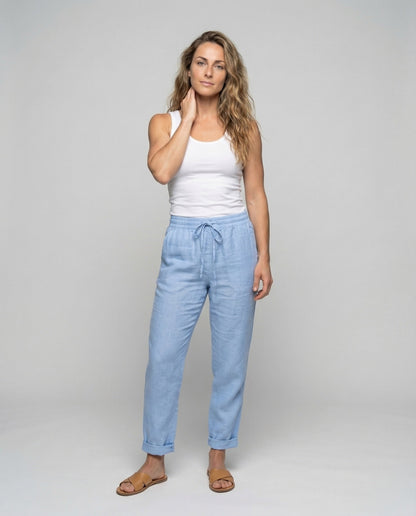 Damen Leinenhose Gerader Schnitt Leicht Beige