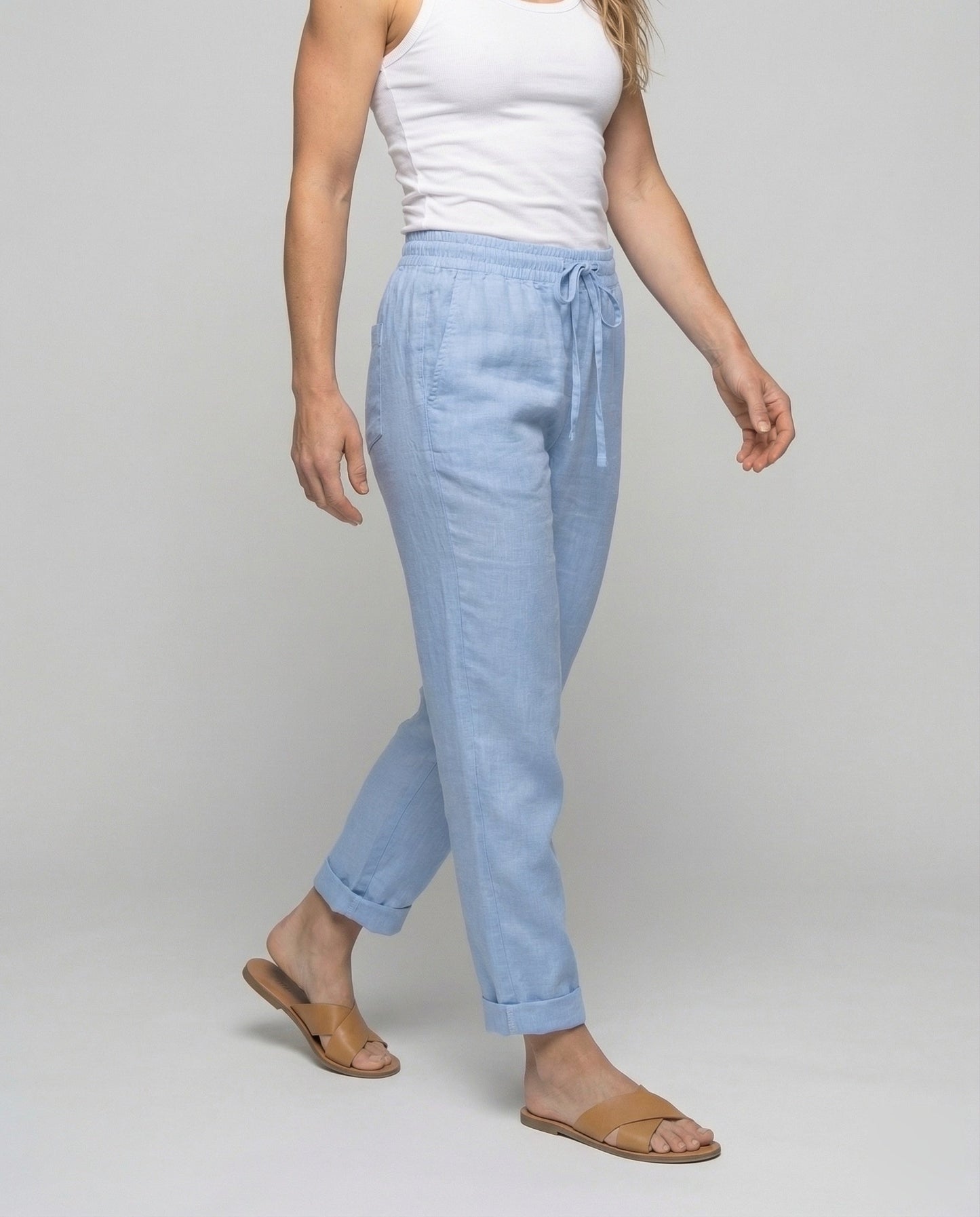 Damen Leinenhose Gerader Schnitt Leicht Beige