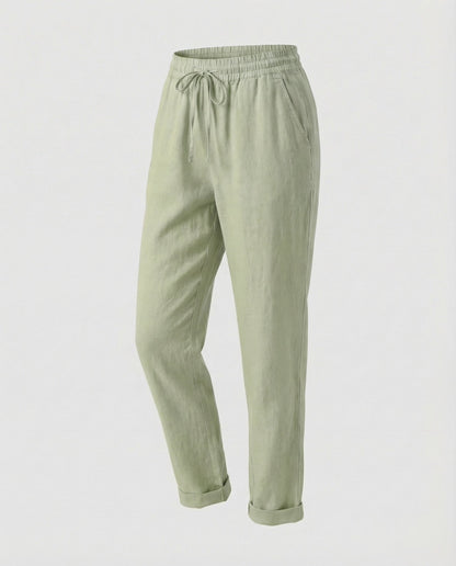 Damen Leinenhose Gerader Schnitt Leicht Beige