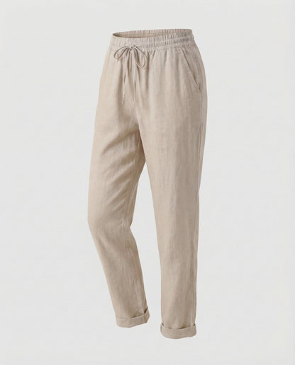 Damen Leinenhose Gerader Schnitt Leicht Beige