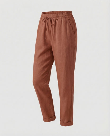 Damen Leinenhose Gerader Schnitt Leicht Beige